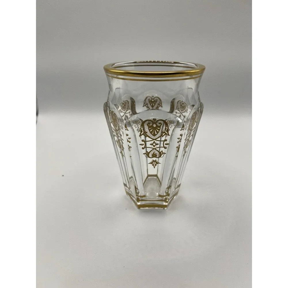 Baccarat Harcourt Empire Crystal Vase Gold Enamel Decor France Signed